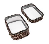 ABOOFAN 2pcs Leopard Print Clear Toiletry Bag Large Capacity Travel Cosmetic Organizer with Transparent Zipper Pouch Portable Makeup Storage for Women Large Medium