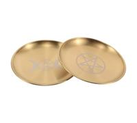 ABOOFAN 2pcs Pentagram Ritual Spell Plates in Golden Stainless Steel, Unique Mystic Design Storage Solution and Altar Offering Bowls for Sacred Altar Setups and Prayer Rituals