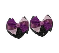 ABOOFAN 2pcs Purple Three-layer Bow Hair Bun Net for Women Hair Accessory Elastic Spring Clip Cover Suitable for Nurses and Air Hostesses Styling