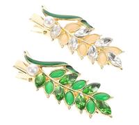 ABOOFAN 2pcs Rhinestone Duck Billed Hair Clips Vintage Leaf Design Decorative Hair Barrettes for Women Party and Daily Casual White Green