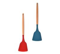 ABOOFAN 2pcs Silicone Cooking Spatulas Wooden Handles, Ergonomically Designed and Comfortable Grip, Kitchen Utensils for Non-Stick Cookware and Everyday Cooking