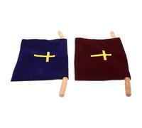 ABOOFAN 2pcs Velvet Offering Bag with Wooden Handle for Church Use, Spacious Pouch with Generous Capacity, Elegant Embroidered Cross Design, for Holy Communion and Religious Donations