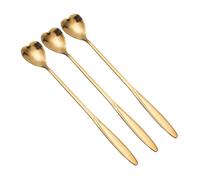ABOOFAN 3 Pcs Long Handle Heart Shaped Mixing Spoons Golden Stainless Steel Coffee Stirring Spoon Set for Dessert and Cocktail