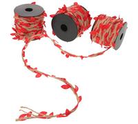 ABOOFAN 3 Rolls 10m Artificial Maple Leaf Vine Ribbon, Burlap Jute Twine with Simulated Red Maple Leaves for Rustic Wall Hanging, Wedding Party and Home Decoration