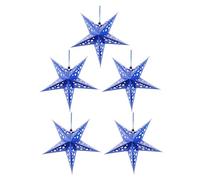 ABOOFAN 30cm Glitter Christmas Paper Star Lantern - 3D Pentagram Lampshade Snowflake Ceiling Decor for Wedding Party Home Christmas - Blue (5pcs)