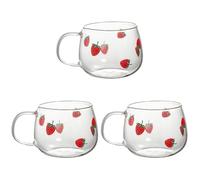 ABOOFAN 3pcs Glass Coffee Mugs Cups Cute Strawberry Mugs Tea Cup Mugs for Hot Drinks for Home or Work
