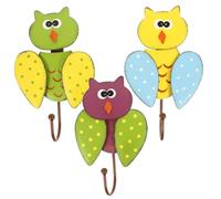 ABOOFAN 3pcs Owl Key Holder Wall Hooks Decorative Vibrant Wall Mounted Organizer for Keys Bags Towels Kitchen and Entryway Storage