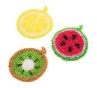 ABOOFAN 3pcs Reusable Kitchen Scrubber Dishcloths in Fruit Shapes, Hand Friendly Size Polyester Cleaning Cloths for Dishes, Cookware and Sink, for Home Use and Housekeeping