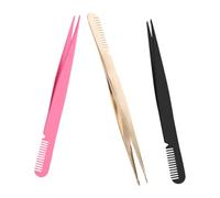 ABOOFAN 3pcs Stainless Steel Lash Tweezers with Comb Eyelash Applicator Tool Precision False Eyelash Clamp for Professional Technicians and Home Use Lightweight