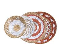 ABOOFAN 4pcs Bohemian Woven Wall Hanging Decoration Set Rustic round Woven Basket Wall Art Plates Handcrafted Home Pendant for Living Room Bedroom Décor