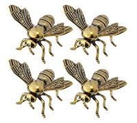 ABOOFAN 4pcs Brass Bee Figurines, 1'' Mini Retro Bee Statues, Chinese Fengshui Tea Pets, Vintage Insect Statue for Collection, Home Office Decoration