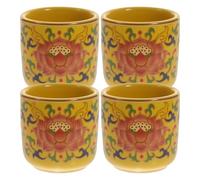 ABOOFAN 4pcs Ceramic Buddhist Offering Cups Round Yellow Smooth Design Water Supply Cups for Buddha Worship and Temple Rituals
