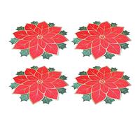 ABOOFAN 4pcs Christmas Placemats Poinsettia Table Mats Heat Resistant Xmas Place Mats for Party Home Dining Table Decoration