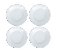 ABOOFAN 4pcs Enamel Plates Set 14cm Pure White Flat Edge Decorative Enamel Food Dishes Retro Style Fruit Plates for Home and Hotel Serving
