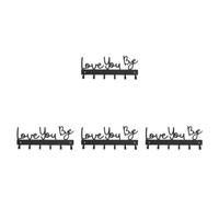 ABOOFAN 4pcs Metal Wall Key Hooks with Love You Bye Letter Organizer | Black Iron Decor Accent, Quick Setup with Hardware and Tools, Hallway or Apartment Entry Use