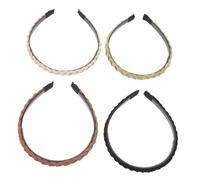ABOOFAN 4pcs Non-slip Braided Headbands with Teeth Comb Thin Twist Braid Hair Hoops for Women and Lightweight Comfortable Hair Accessories in Black Green Beige Light Brown
