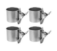 ABOOFAN 4pcs Parrot Cage Feeder Stainless Steel Feeding Bowls with Secure Attachment Clamp Multifunctional Design Silver for Small Birds