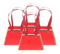 ABOOFAN 4pcs Red Trapezoidal Flower Bouquet Bags with Handles, Paper Floral Packaging Boxes for Wedding, Bridal Bouquet Wrapping Supplies in Red