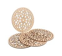 ABOOFAN 4pcs Round Wooden Crochet Basket Bottoms, Hollow Carved DIY Bag Base Shaper, 14cm Small Wood Circles for Crochet Bags, Cup Coasters, and Craft Projects