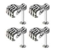 ABOOFAN 4pcs Skeleton Lip Studs Stainless Steel Punk Style Labret, Silver Hand Bones Design, Safe for Body, Anti-rust, Halloween Design, for Women and Men, Weddings, Travel Souvenirs