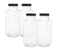 ABOOFAN 4pcs Square Glass Bottles with Lids Reusable Juice Containers for Smoothies Milk Beverages Portable Clear Drinking Jars Leakproof Storage for Daily Hydration