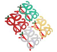 ABOOFAN 4pcs Year Photo Eyeglasses Festive Non Woven Glasses for Celebration Stylish Glitter Design for Group Events Party Accessories and Photo Booth Props
