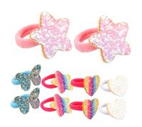 ABOOFAN 5 Pairs Glitter Sparkle Hair Ties for High Elastic Rainbow Gradient Ponytail Holders with Heart and Star Sequins Soft Hair Bands for Comfortable