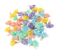 ABOOFAN 50pcs Mini Flower Tassel Charms Set for DIY Crafts, Handmade Small Tassel Pendants in Bright Yellow, Teal, Pink, Light Blue, and Lavender for Earrings and Necklace Accessories