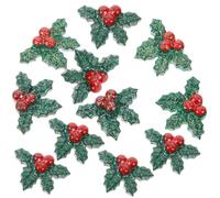 ABOOFAN 50pcs Resin Holly Leaves and Berries Charms for DIY Christmas Trees and Ornaments, Glitter Finish, Not Easy to Fall, for Adding a Festive Atmosphere to Holiday Crafts