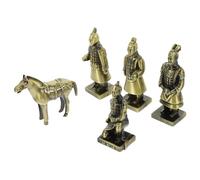 ABOOFAN 5pcs Alloy Terracotta Warriors Figurines Vintage Desktop Sculptures Chinese Dynasty Decor Miniature Statue for Home Office Display
