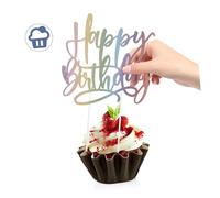 ABOOFAN 5pcs Glitter Rainbow Happy Birthday Cake Topper Reusable Sparkling Cupcake Picks for Party Decoration Dishwasher-safe Elegant Birthday Cake Insert for Showers and Celebrations
