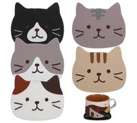 ABOOFAN 5pcs Silicone Coasters Cute Cat Cup Coasters Non-Slip Drink Coasters Rubber Cushion Mat for Office Table Desk Kitchen Bar Furniture Beverage Coffee Tea Protection