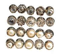 ABOOFAN 60pcs Round Pearl Brooch Buttons with Alloy Shank for Sweaters Coats Dresses DIY Craft Accessories Decorative Fasteners with Rhinestone Flower Mix Easy to Sew for Wedding Party and