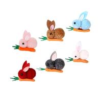 ABOOFAN 6pcs Mini Plush Bunny Carrot Hair Clips Set Easter Hair Accessories Small Rabbit Clips for Decorative Furry in White Pink Red Grey Coffee Blue