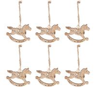 ABOOFAN 6pcs Rocking Horse Ornament Xmas Tree Hanging Tags Christmas Hanging Tags Christmas Reindeer Ornaments Unfinished Wood Cutout Wooden Rocking Horse Xmas Pendant Hollow Out Crafts