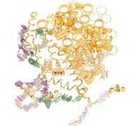 ABOOFAN 80pcs Ethnic Style Dreadlock Jewelry Set Stone Hair Charms Metal Hair and Braid Rings for Women for Braids and Dreadlocks for Festivals and Everyday