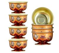 ABOOFAN 8pcs Lotus Water Offering Bowl Alloy Buddhist Ritual Cup | Stackable Vintage Design with Vibrant Glaze, Helps Prevent Spills during Clean Spiritual Ceremonies and Devotional Practices
