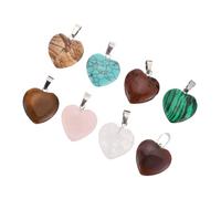 ABOOFAN 8pcs Natural Stone Heart Charms Set with Agate, Malachite, Red Agate, Red Quartz, White Crystal, Tiger Eye, Rose Quartz for DIY Jewelry Making, Earrings, Bracelets, Necklace