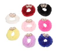 ABOOFAN 8pcs Plush Fuzzy Ponytail Holders for Soft Elastic Hair Scrunchies with Rhinestone Detail Fluffy Hair Ties in Colors for Daily Wear and Parties