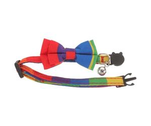 ABOOFAN Adjustable 1 Rainbow Bowtie Pet Collar Chic Rainbow Pattern Fabric Lovely Kitten Collar for Dogs and Cats Parties