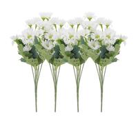 ABOOFAN Artificial Daisies Flowers, 4 Bundles Fake Plants Flowers Faux Silk Wildflowers Bouquet Greenery Faux Plants Shrubs for Window Box Hanging Planter Farmhouse White