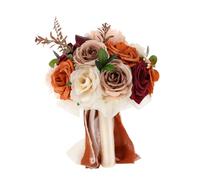 ABOOFAN Artificial Orange Rose Wedding Bouquet for Bride and Bridesmaids Marriage Flower Bouquet Elegant Bridal Shower and Ceremony Decoration Versatile Wedding Flowers for Timeless