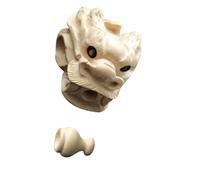 ABOOFAN Boxwood Dragon Head DIY Pendant Charm Beads, Light Yellow Three-Way Loose Beads for Jewelry Making, Hand Carved Wooden Keychain and Bracelet Accessories for Crafting