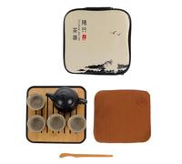 ABOOFAN Ceramic and Bamboo Tea Making Tool Set with Comfortable Taste, Elegant Chic Design for Home and Office Use, Practical Black Pottery Travel Tea Service