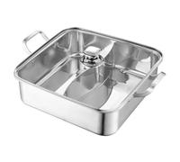 ABOOFAN Chinese Hot Pot Cooker Stainless Steel 26cm Square Divided Pan with Lid for Home Gathering and Restaurant Use