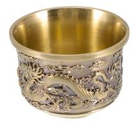 ABOOFAN Chinese Style Retro Tea Cup 2Oz Dragon and Phoenix Brass Mug Embossed Antique Pattern for Kung Fu Tea Ceremony Home and Office