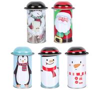 ABOOFAN Christmas Candy Tins with Lids 5pcs Empty Biscuit Boxes Cylinder Shape Tinplate Canister Decorative Wrapping Chocolate Treats Container for Xmas Party Style