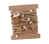 ABOOFAN Christmas Decoration Ribbon 1 Roll Rustic Jute Twine Artificial Pearls and Stars 20% Polyester 40% Wood 40% Plastic for Wrapping and Tree Decor