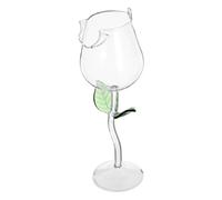 ABOOFAN Creative 400ml Rose Design Crystal Wine Glass with Tall Stem, Goblet with Green Leaf Detail for Cocktail, Red Wine, and Party Use