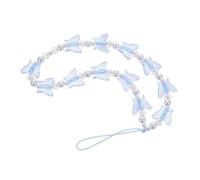 ABOOFAN Crystal Butterfly Phone Strap Lanyard with 3d Iridescent Beads for Women Girls Pearl Phone Chain Short Rope Hanging Decoration Blue